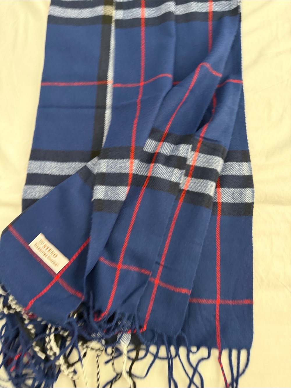 Navy Plaid Fringe Men's Scarf Sweater Accessory - Picture 3 of 4